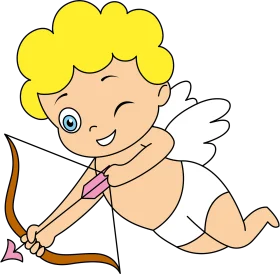 Playful Cupid Clipart: Adorable Winged Archer with Bow and Arrow of Love