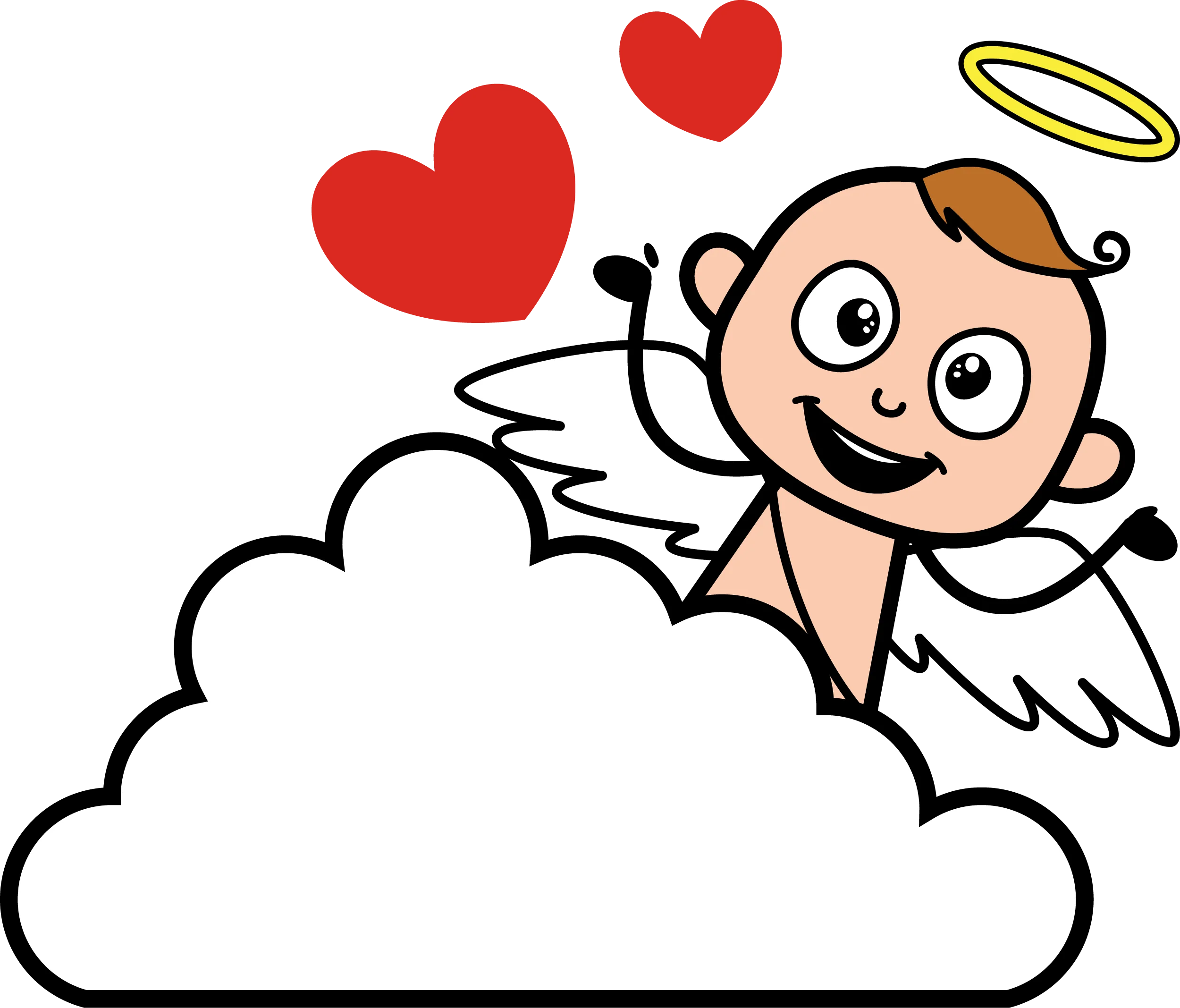 Adorable Cherub Angel Cupid Clipart Floating on Soft Fluffy Cloud