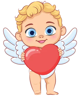 Adorable Cherubic Cupid Clipart with Rosy Heart - Sweet Valentine's Illustration