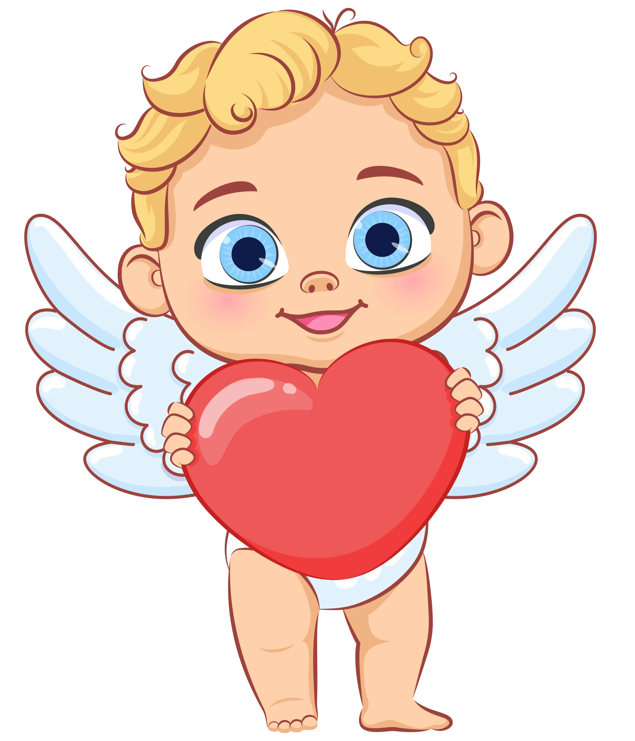 Adorable Cherubic Cupid Clipart with Rosy Heart - Sweet Valentine's Illustration