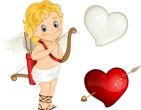 Adorable Cupid Clipart with Bow, Arrow, and Romantic Hearts - Valentine's Design