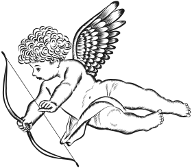 Elegant Black and White Cupid Clipart with Bow and Delicate Wings