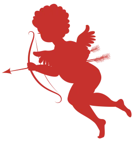 Elegant Red Silhouette of Cupid Clipart: Love's Whimsical Messenger