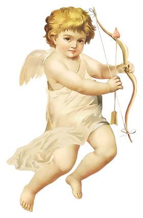 Enchanting Vintage Cupid Clipart: Angelic Cherub with Golden Curls and Bow