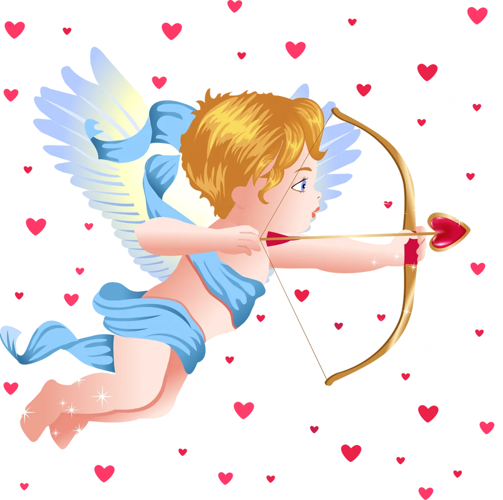 Whimsical Cupid Aiming Magical Love Arrow Romantic Clipart Illustration