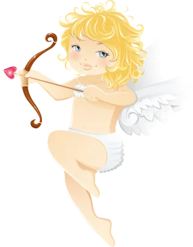 Whimsical Cupid Clipart: Adorable Cherub with Golden Curls and Bow of Love