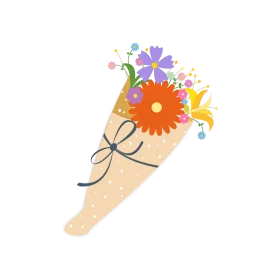 Charming Hand-Wrapped Floral Bouquet Clipart with Whimsical Color Palette