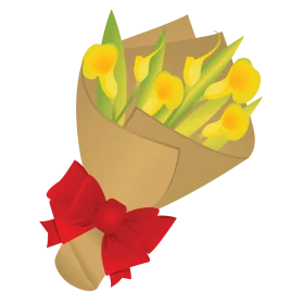 Charming Yellow Tulips Bouquet Tied with Red Ribbon Clipart Illustration
