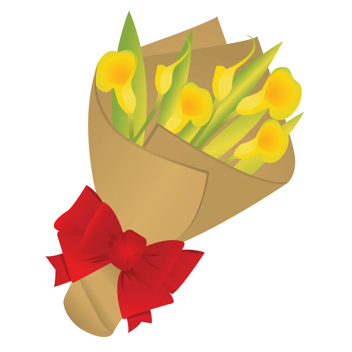 Charming Yellow Tulips Bouquet Tied with Red Ribbon Clipart Illustration