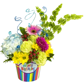 Cheerful Birthday Celebration Flower Arrangement Clipart with Colorful Blooms
