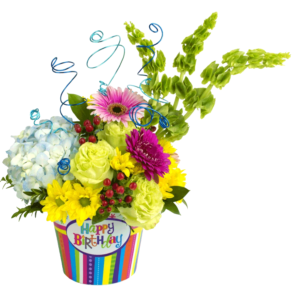 Cheerful Birthday Celebration Flower Arrangement Clipart with Colorful Blooms