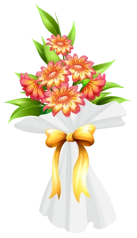 Cheerful Orange Gerbera Daisy Flower Bouquet Clipart with Golden Ribbon