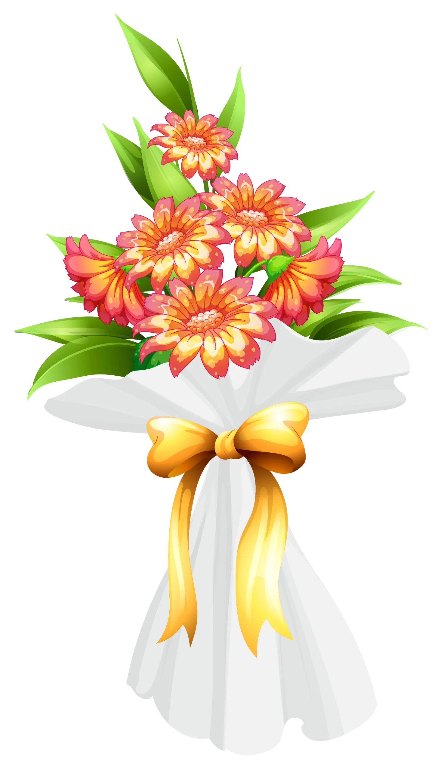 Cheerful Orange Gerbera Daisy Flower Bouquet Clipart with Golden Ribbon