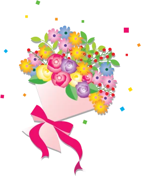 Cheerful Spring Celebration Flower Bouquet Clipart Illustration with Festive Confetti