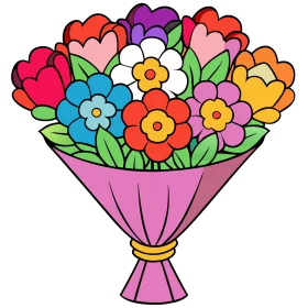 Colorful Cartoon Flower Bouquet Clipart: A Cheerful Arrangement of Blooming Joy