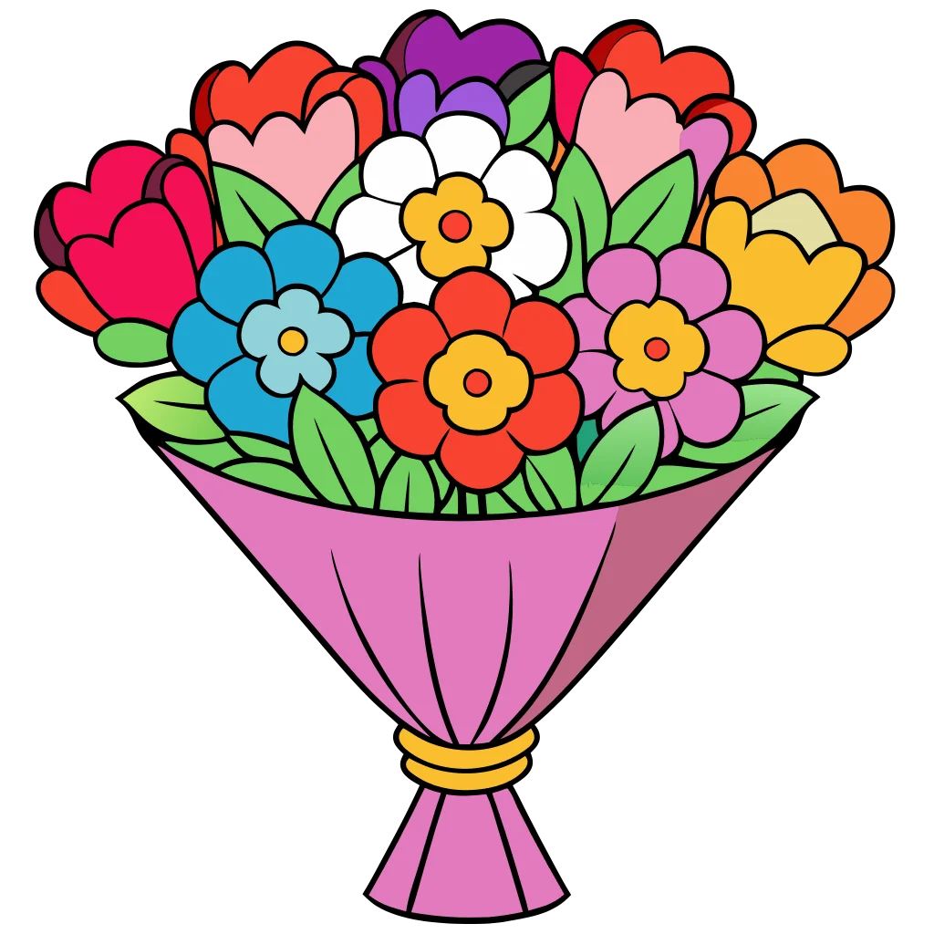 Colorful Cartoon Flower Bouquet Clipart: A Cheerful Arrangement of Blooming Joy