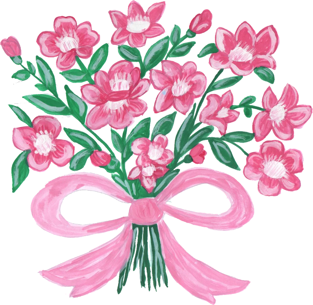 Delicate Pink Floral Bouquet Clipart with Elegant Ribbon Tied Arrangement