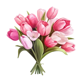 Delicate Pink Tulips Bouquet Watercolor Clipart - Soft Floral Arrangement