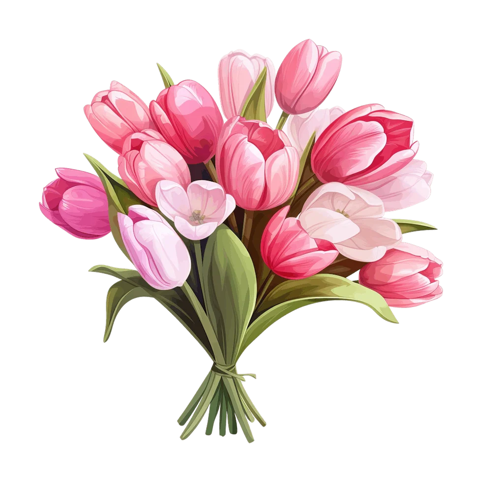 Delicate Pink Tulips Bouquet Watercolor Clipart - Soft Floral Arrangement