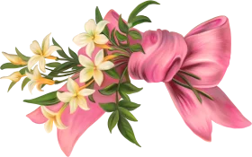 Elegant Pink Ribbon-Tied Floral Arrangement Clipart with Soft Pastel Blossoms
