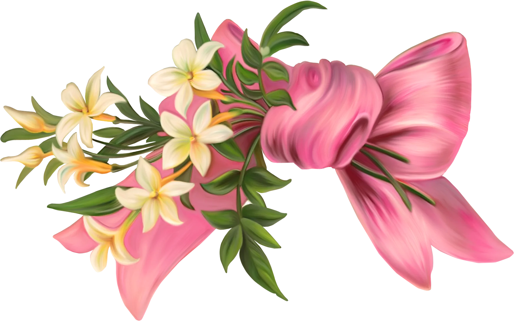 Elegant Pink Ribbon-Tied Floral Arrangement Clipart with Soft Pastel Blossoms