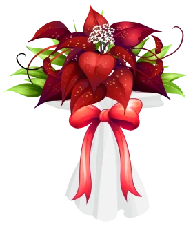 Elegant Red Poinsettia Flower Bouquet Clipart with Ribbons and Decorative Accents