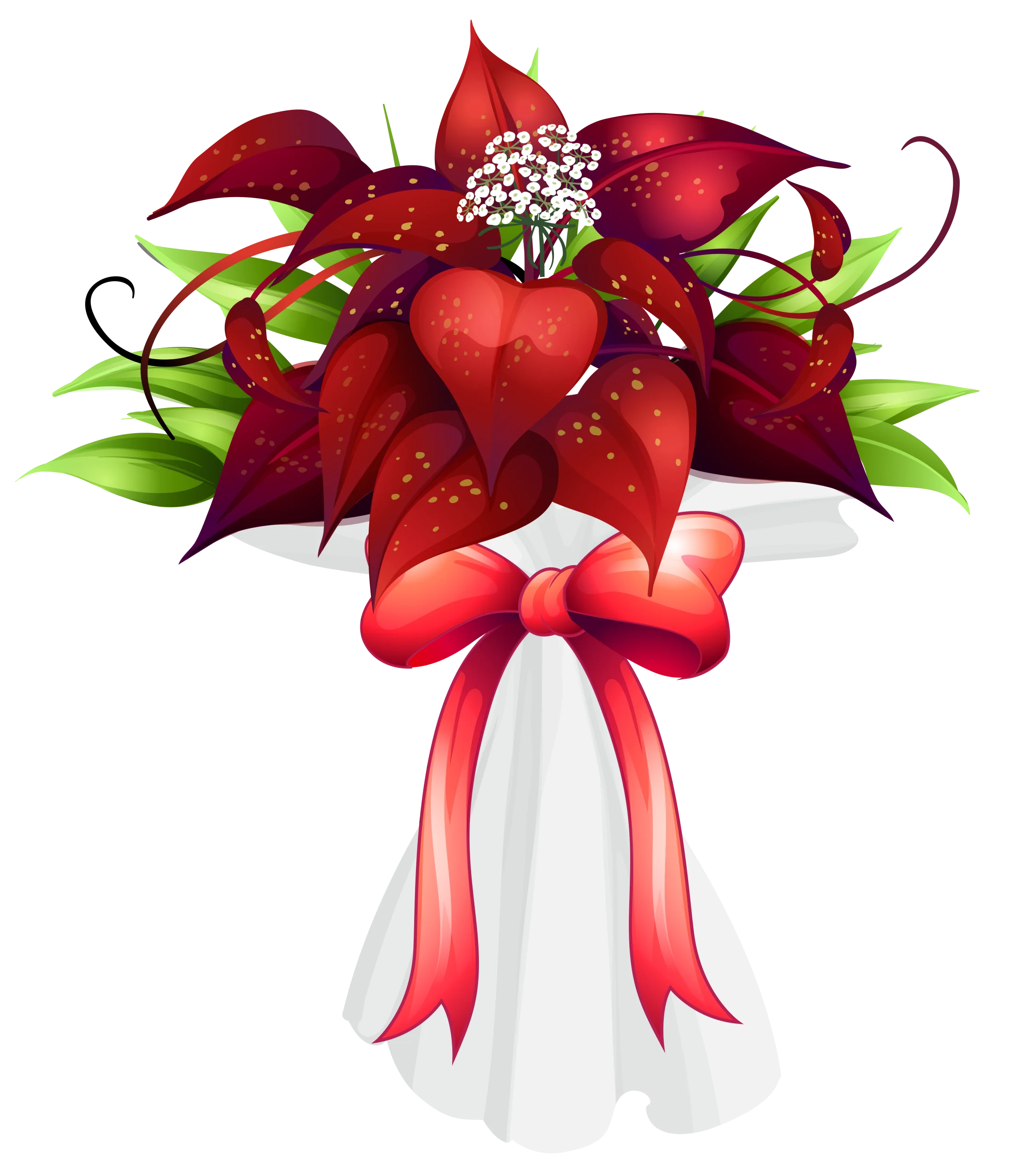 Elegant Red Poinsettia Flower Bouquet Clipart with Ribbons and Decorative Accents