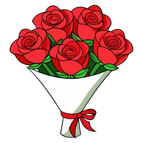 Elegant Red Roses Bouquet Clipart: Romantic Floral Arrangement with Ribbon