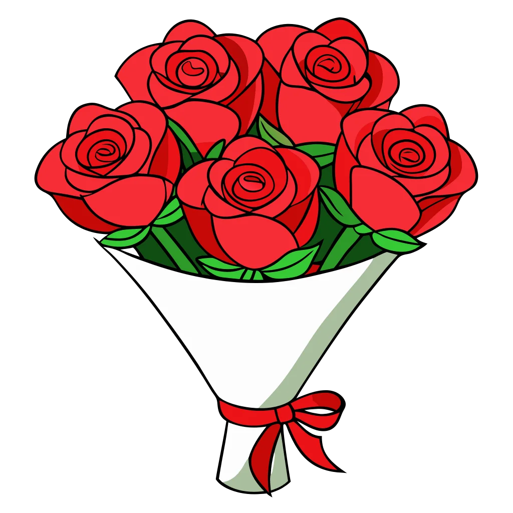 Elegant Red Roses Bouquet Clipart: Romantic Floral Arrangement with Ribbon