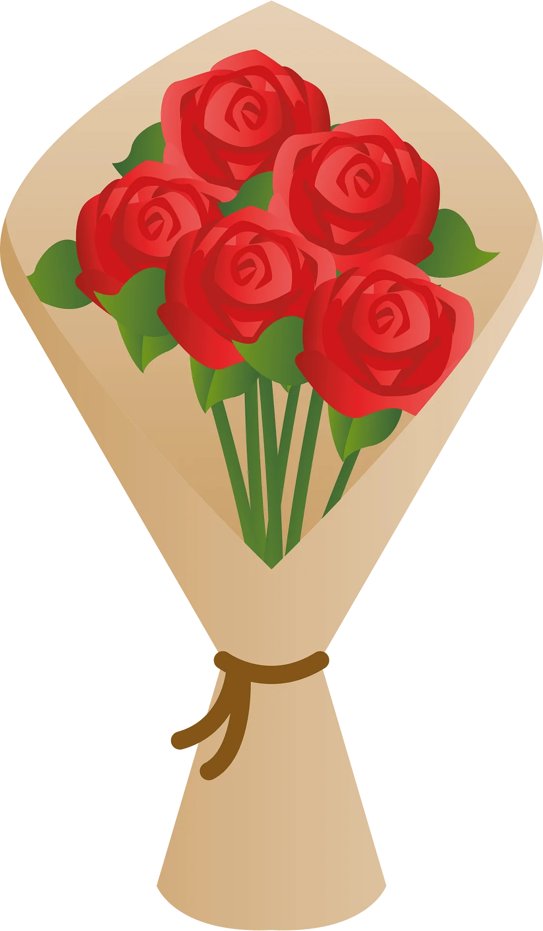 Elegant Red Roses Wrapped in Soft Kraft Paper Bouquet Clipart Design