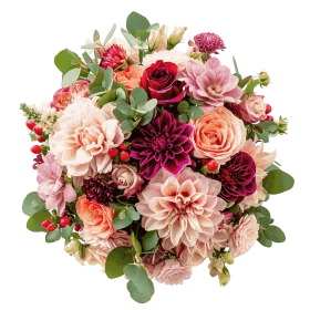 Elegant Romantic Floral Arrangement Clipart with Soft Blush and Deep Crimson Blooms