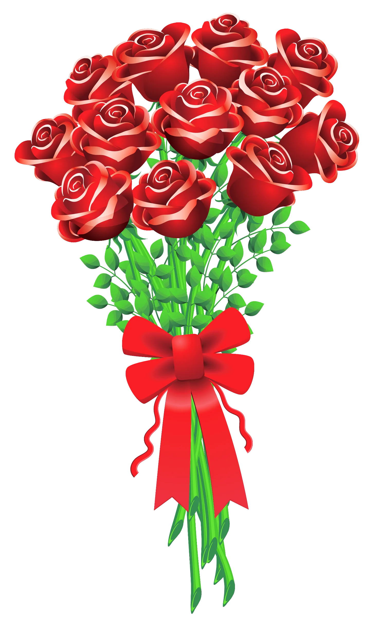Elegant Scarlet Roses Bouquet Clipart with Romantic Red Ribbon Accent