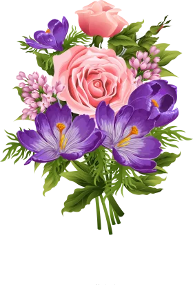 Enchanting Spring Floral Arrangement Clipart with Roses and Crocus Blossoms