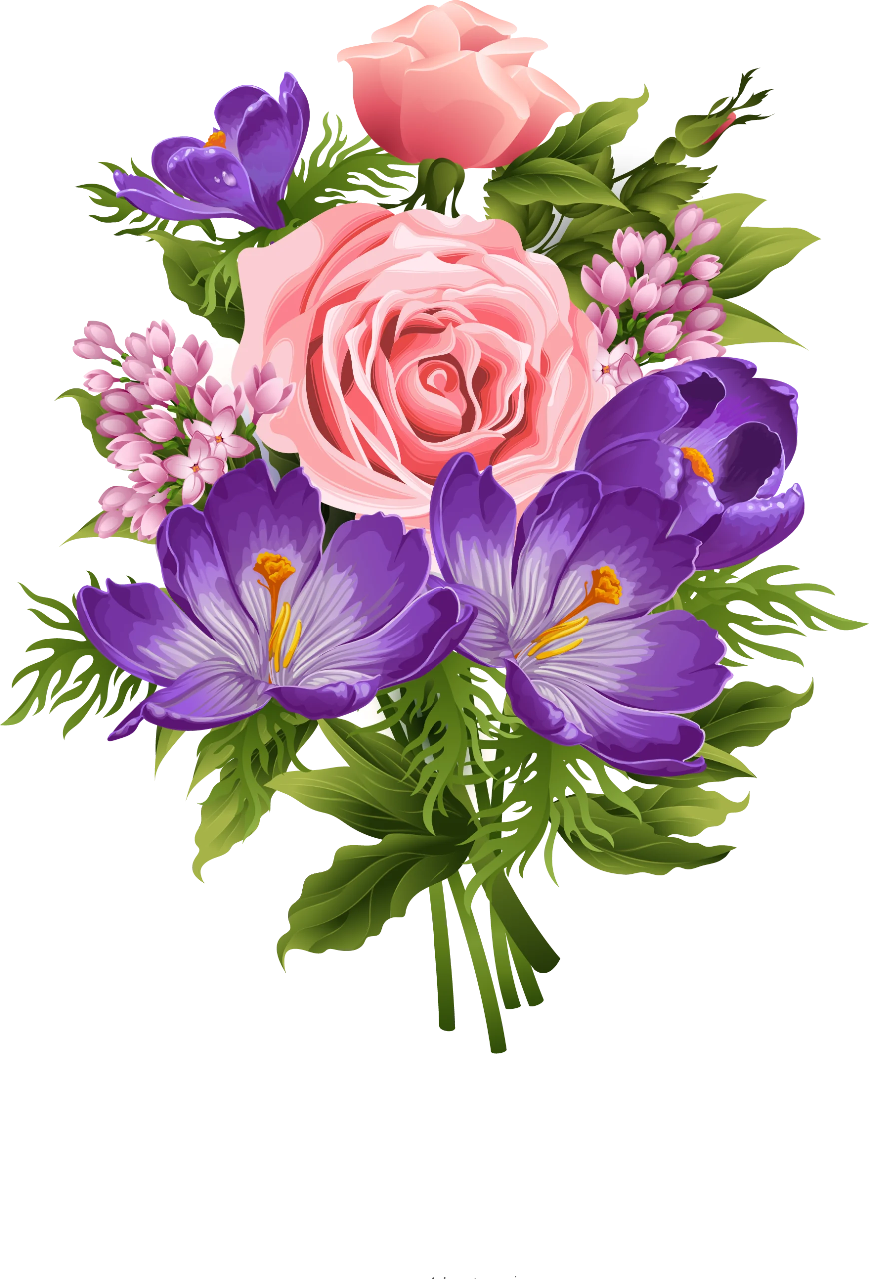 Enchanting Spring Floral Arrangement Clipart with Roses and Crocus Blossoms