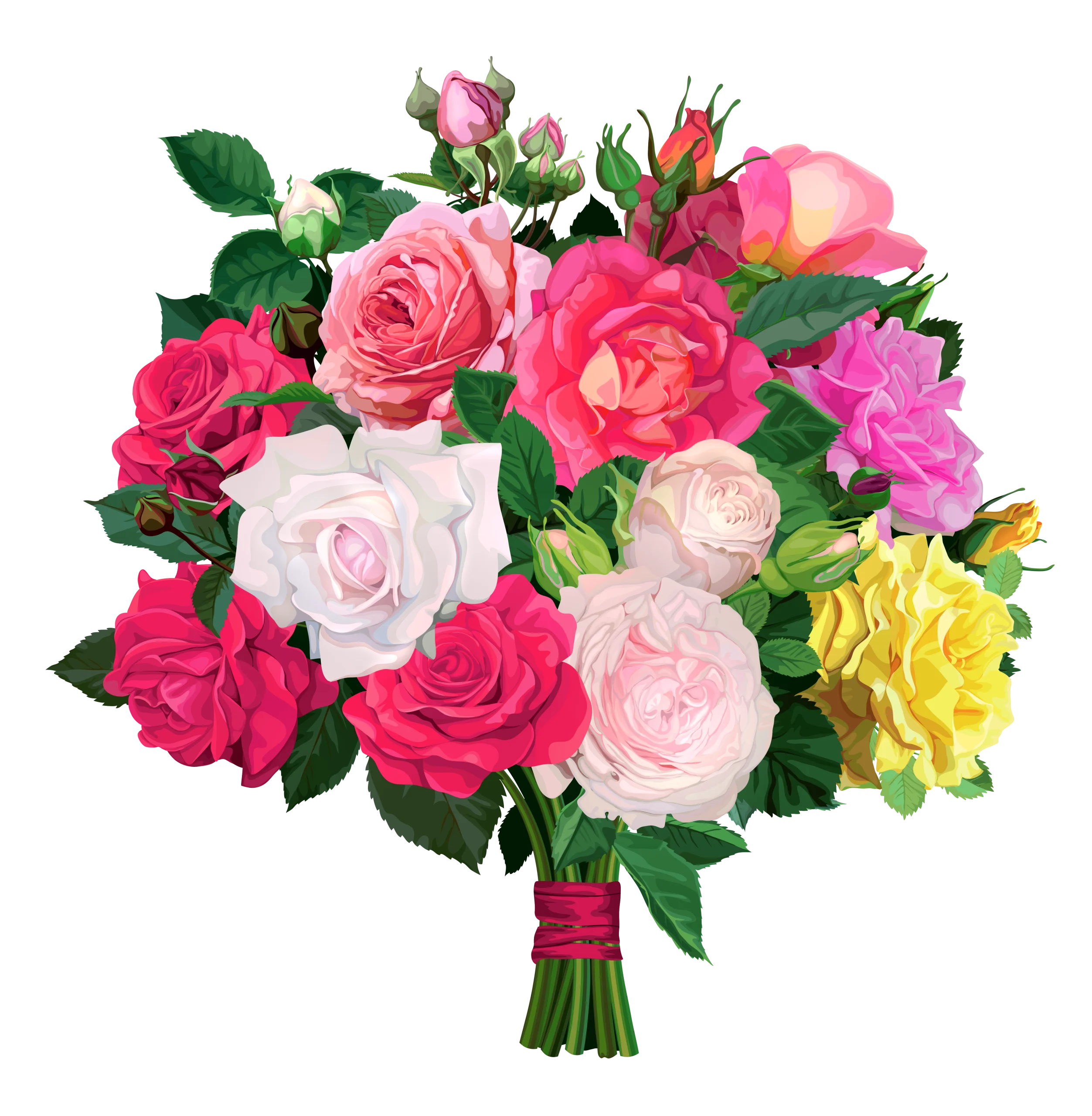 Lush Romantic Rose Bouquet Clipart: A Colorful Symphony of Blooming Elegance
