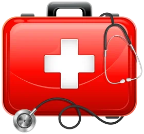 Medical Emergency First Aid Kit Clipart with Stethoscope and Swiss Cross Symbol