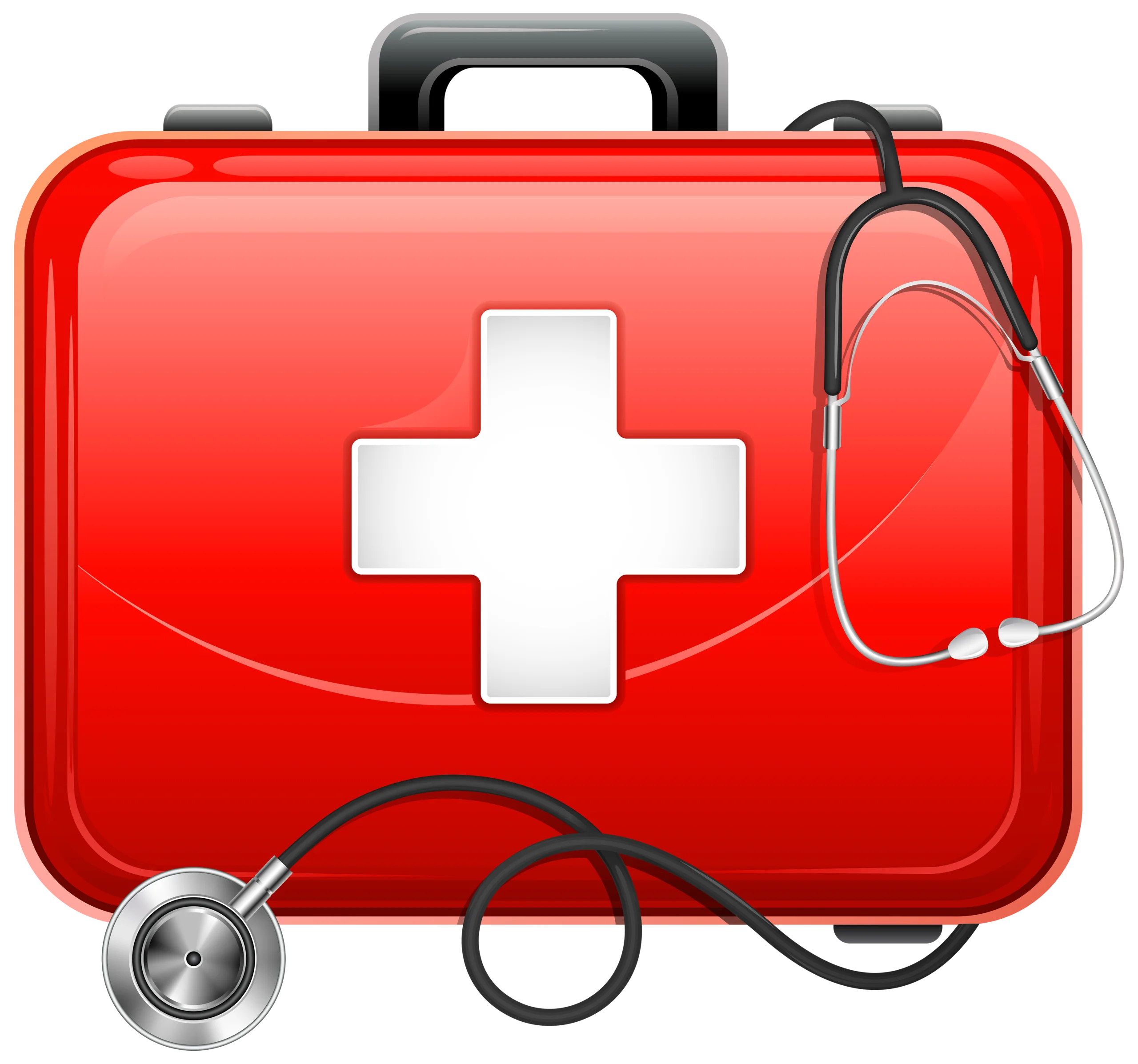 Medical Emergency First Aid Kit Clipart with Stethoscope and Swiss Cross Symbol