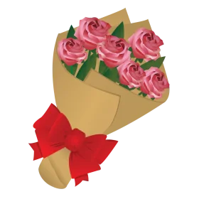 Romantic Pink Roses Bouquet with Red Ribbon Elegant Floral Clipart Design