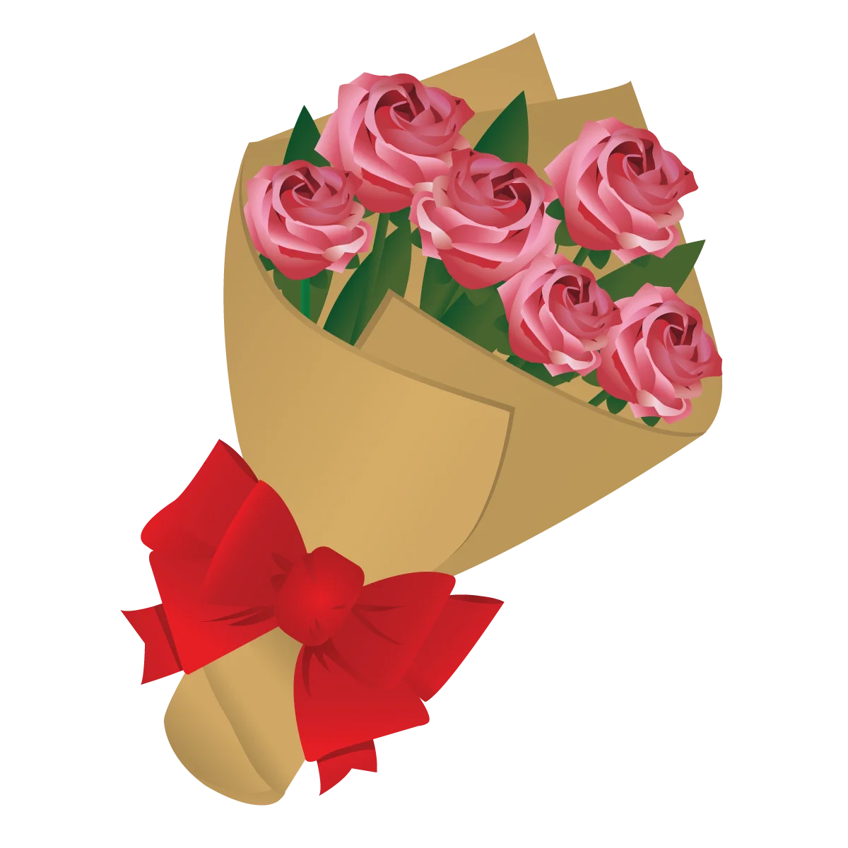 Romantic Pink Roses Bouquet with Red Ribbon Elegant Floral Clipart Design