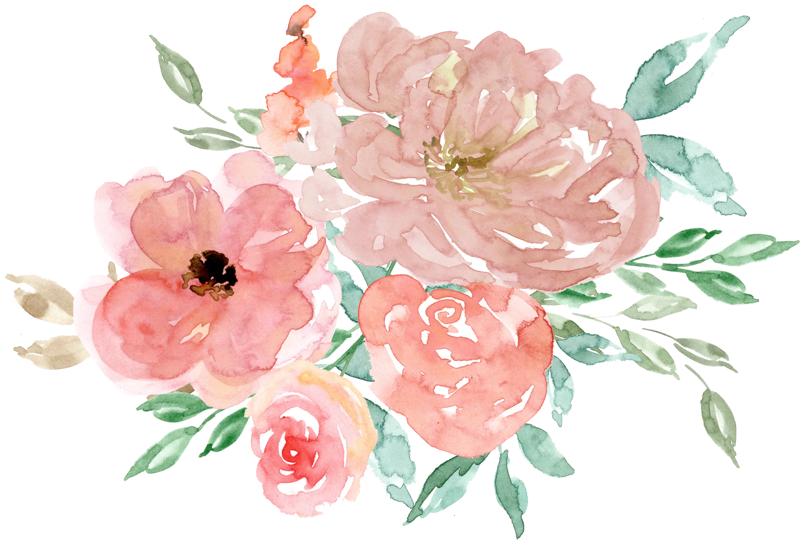 Soft Watercolor Peony and Rose Floral Arrangement Clipart for Wedding Invitations