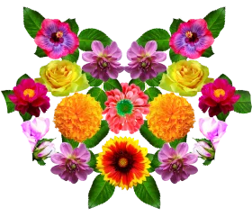 Symmetrical Floral Heart-Shaped Clipart Design with Colorful Blossoming Blooms