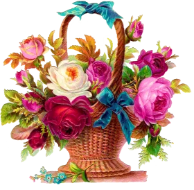 Vintage Victorian-Style Floral Basket Clipart with Lush Romantic Roses