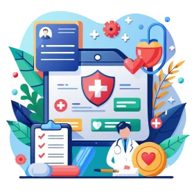 Digital Healthcare Management Ecosystem Illustration Clipart Design