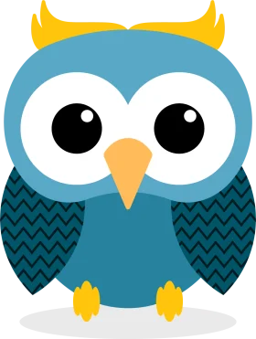 Adorable Blue Cartoon Owl Clipart with Whimsical Round Eyes and Chevron Wings