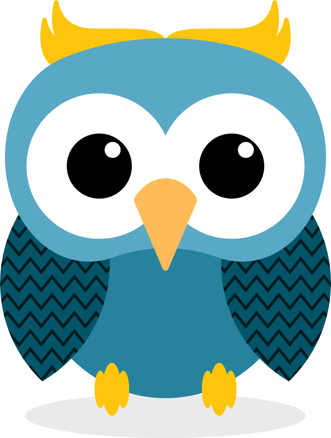 Adorable Blue Cartoon Owl Clipart with Whimsical Round Eyes and Chevron Wings