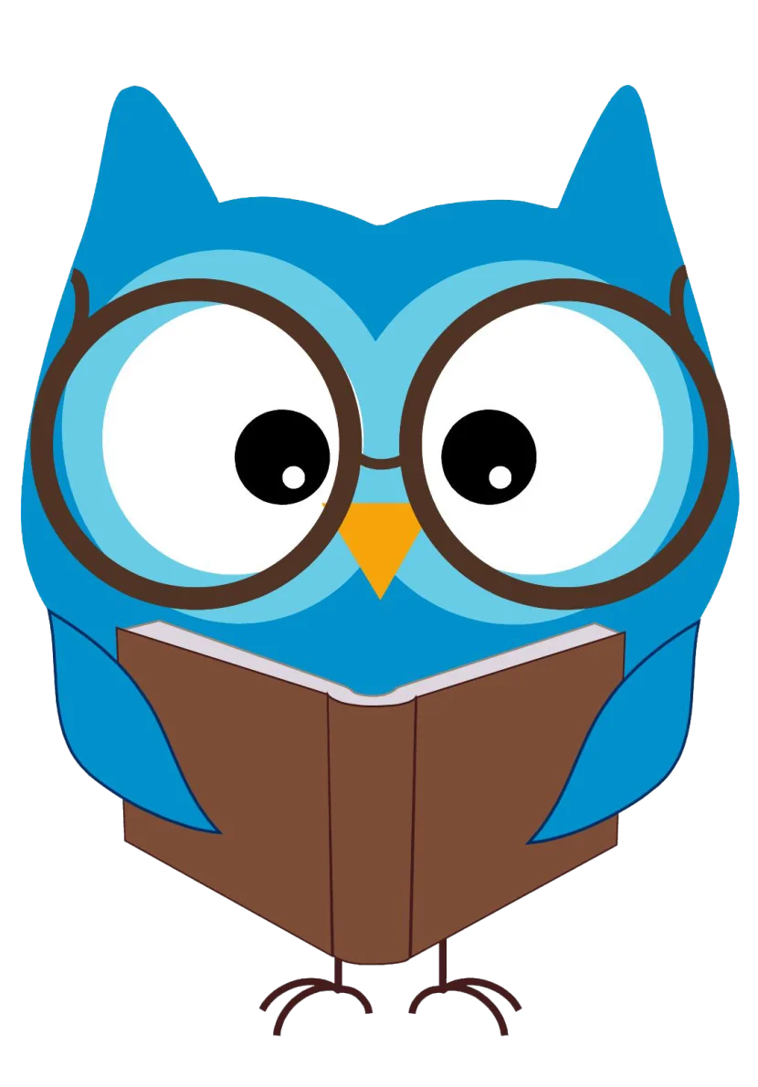 Adorable Blue Owl Reading Book Clipart: Wise and Studious Character Design