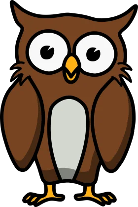 Adorable Brown Owl Clipart with Large Expressive Eyes and Minimalist Design