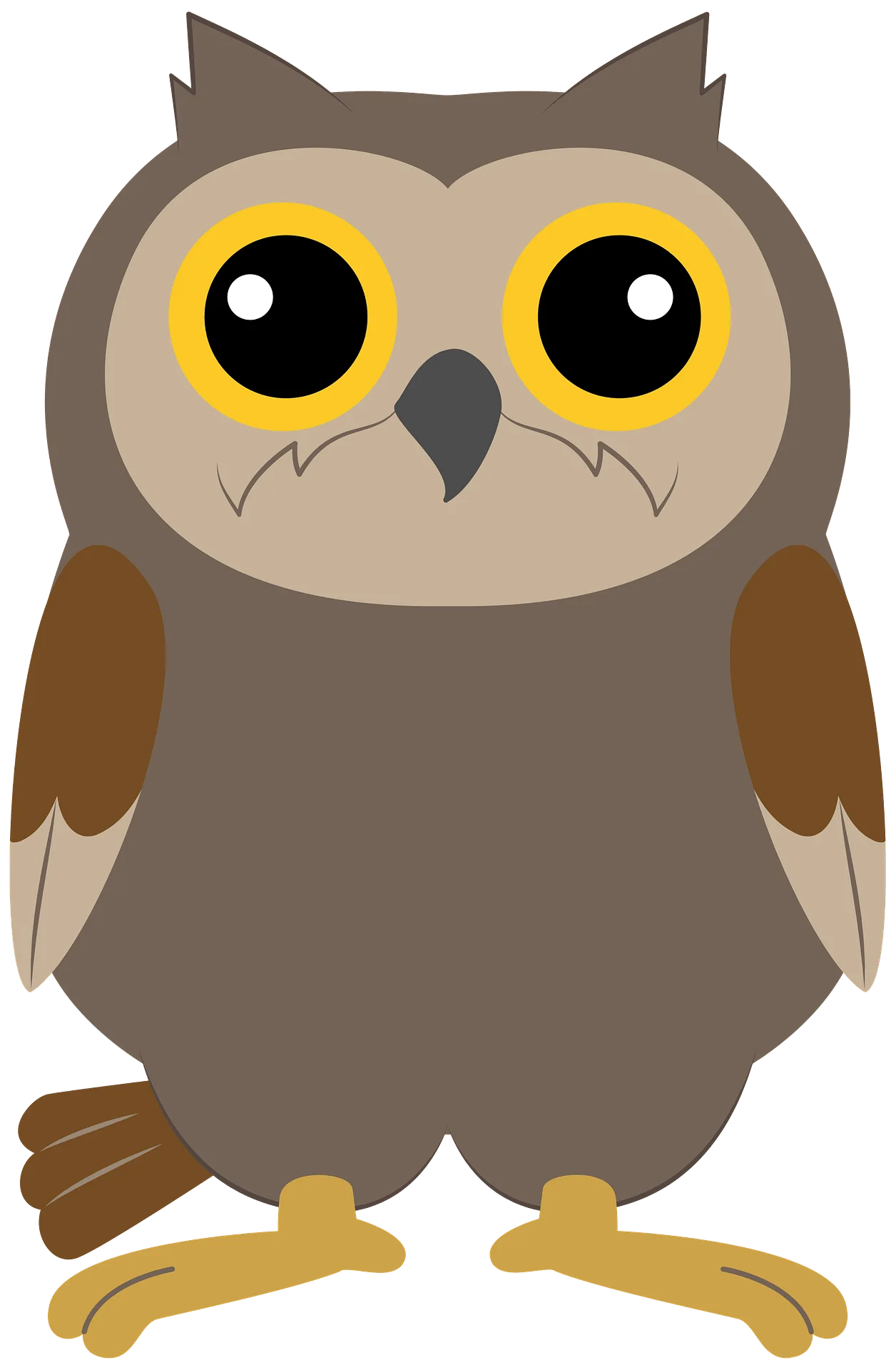 Adorable Cartoon Owl Clipart with Large Expressive Yellow Eyes