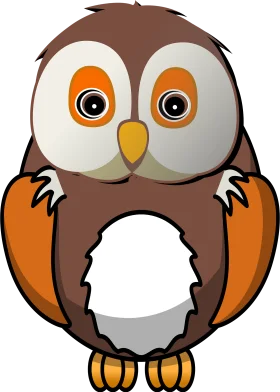 Adorable Cartoon Owl Clipart with Large Eyes and Soft Brown Feathers