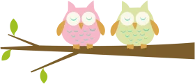 Adorable Pastel Owl Companions Perched on a Whimsical Tree Branch Clipart